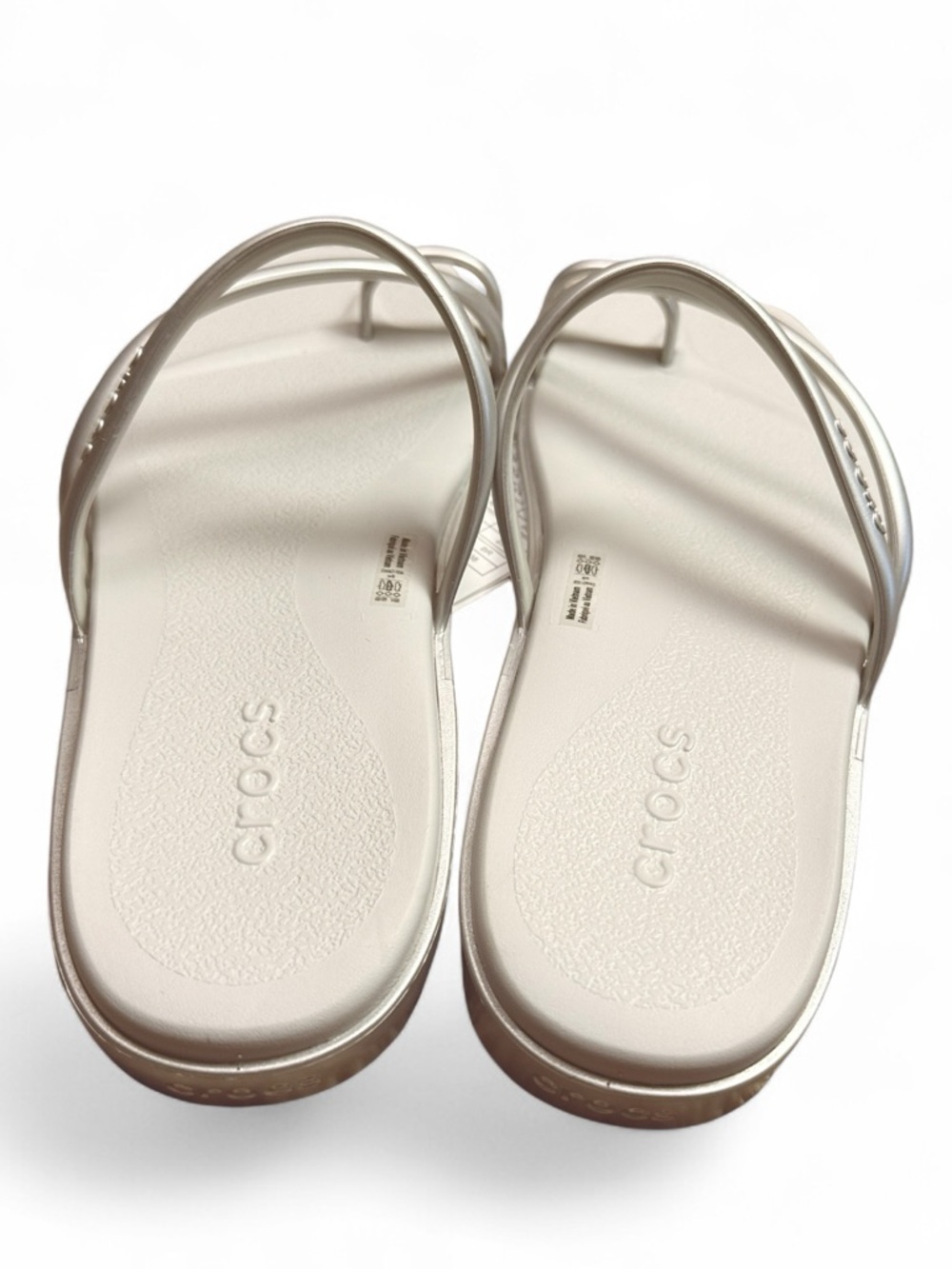 CROCS Women's Metallic Silver Double-Strap Slide Sandals - Picture 4 of 6